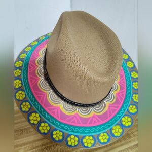 Mexican Palm Hat. Hand Painted Colorful Floral Traditional Mexican Fedora Unworn